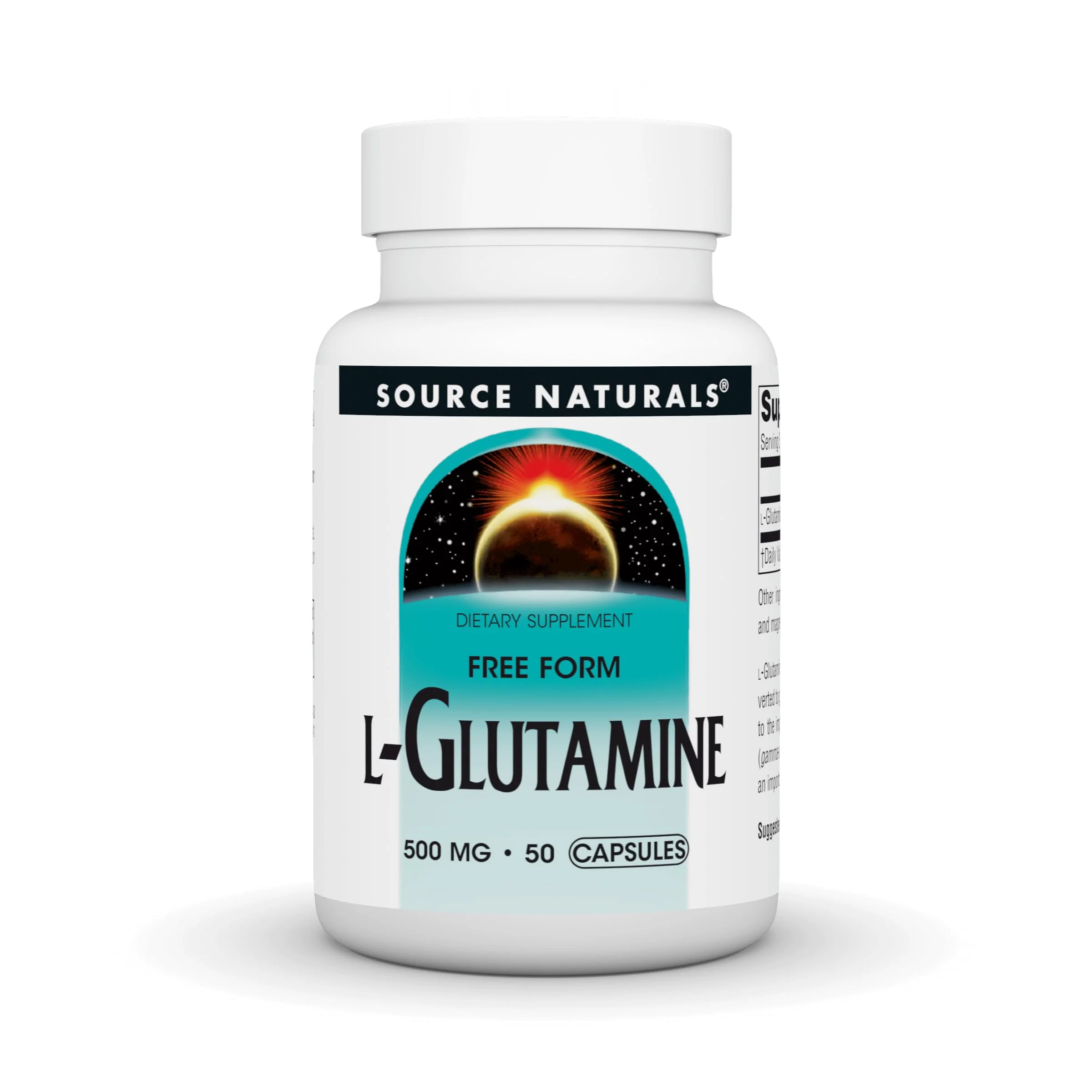 Source Naturals L-Glutamine, Free Form Amino Acid That Supports Metabolic Energy*, 500mg - 50 Capsules