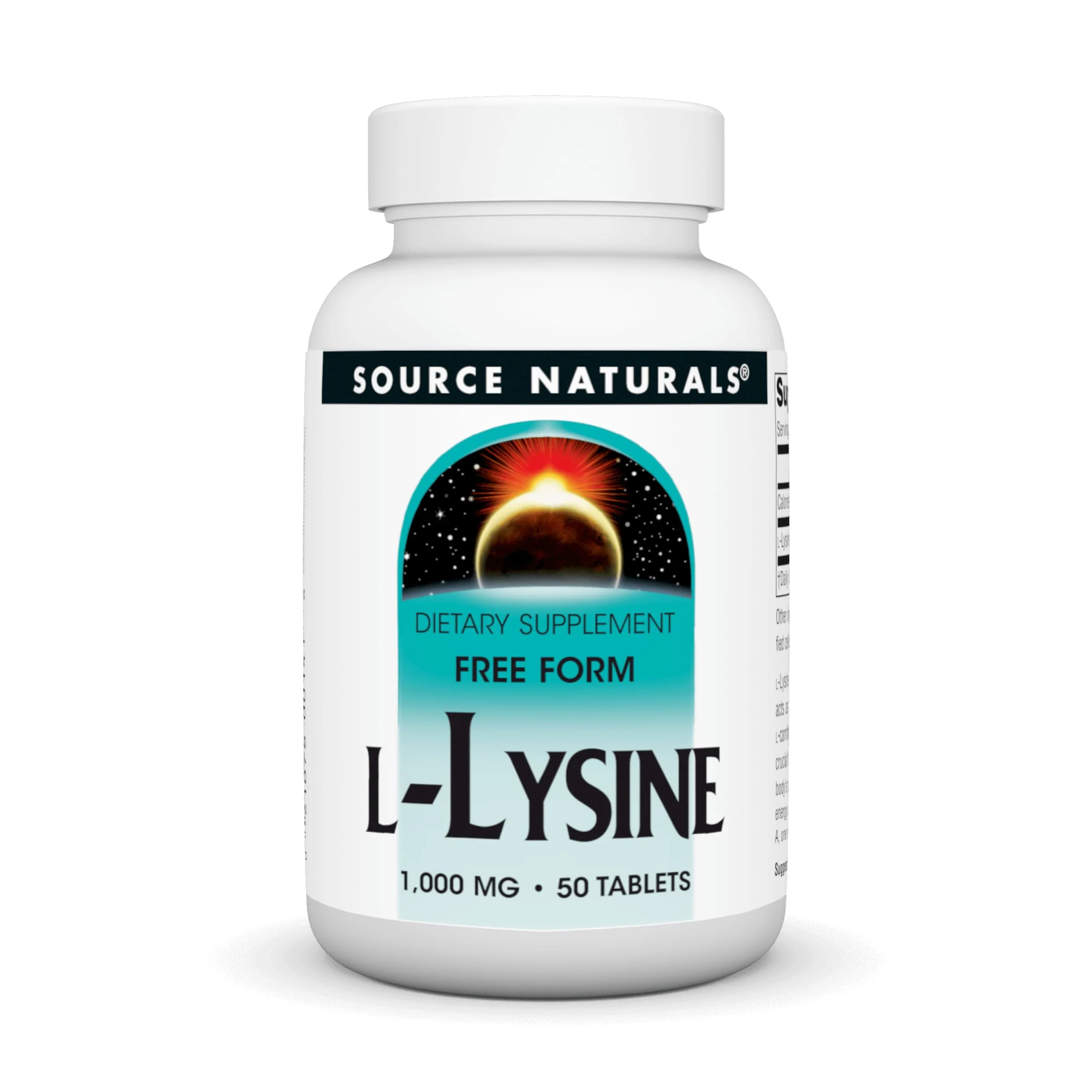 Source Naturals L-Lysine Free Form, 1,000 mg - Amino Acid Supplement Supports Energy & Formation of Collagen* - 50 Tablets