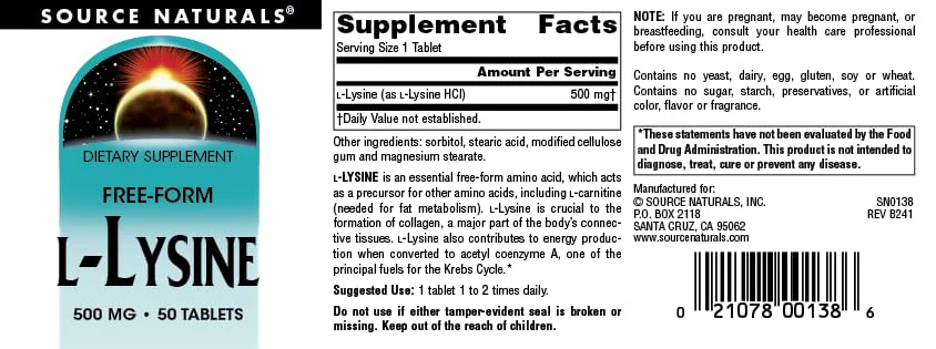 Source Naturals L-Lysine Free Form -Amino Acid Supplement Supports Energy Formation & Collagen* - 500 mg- 50 Tablets - Image 4
