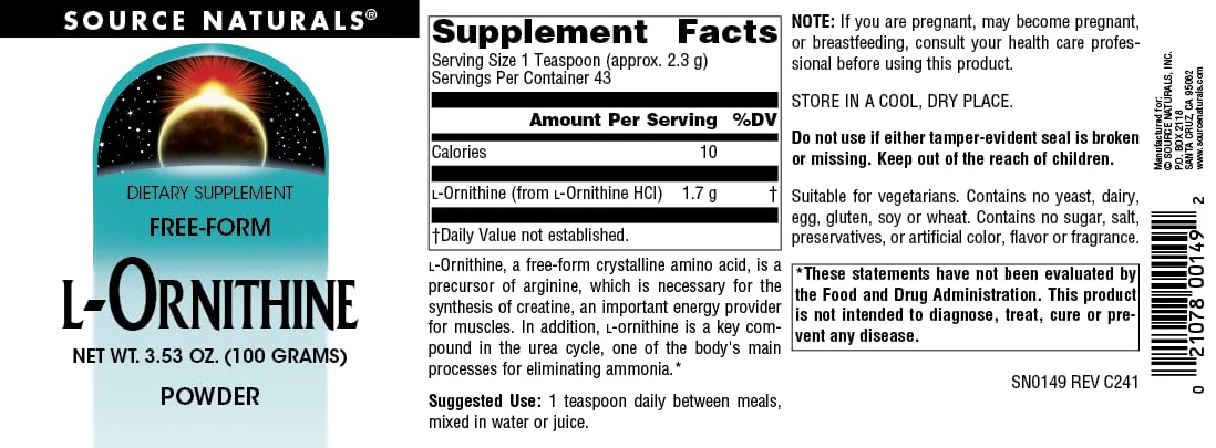 Source Naturals L-Ornithine Free Form Amino Acid Powder Supplement for Muscle Support* - 100 Grams - Image 4