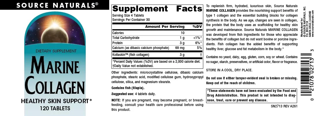 Source Naturals Marine Collagen, Healthy Skin Support* - 120 Tablets - Image 3