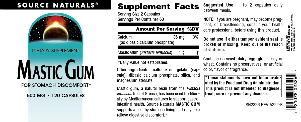 Source Naturals Mastic Gum for Stomach Discomfort* 500 mg - 120 Tablets - Image 4