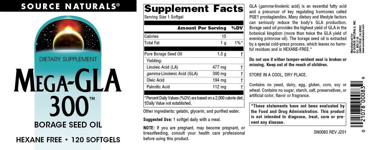 Source Naturals Mega-GLA 300 - Borage Seed Oil That is Hexane-Free - 120 Softgels - Image 4