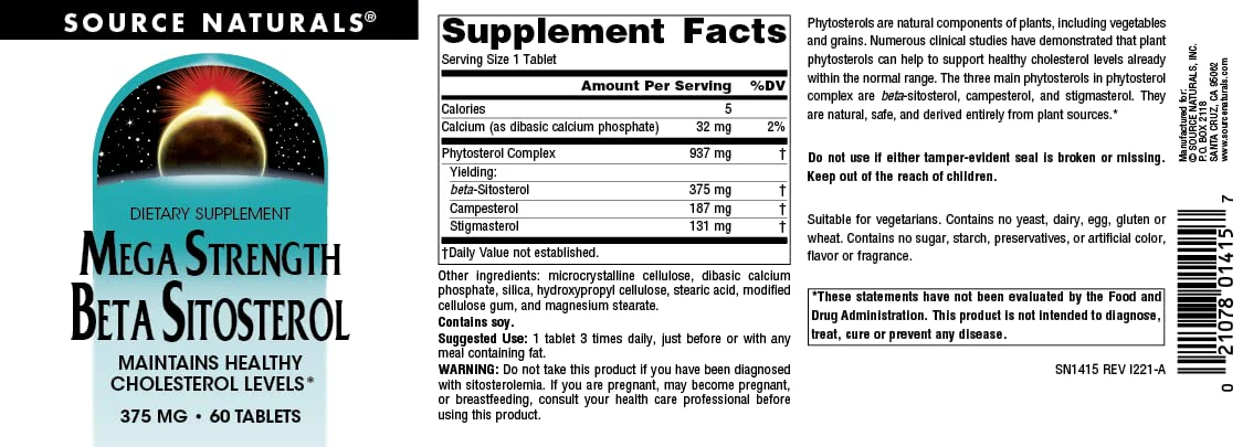 Source Naturals Mega Strength Beta Sitosterol 375mg - 60 Tablets - Image 4