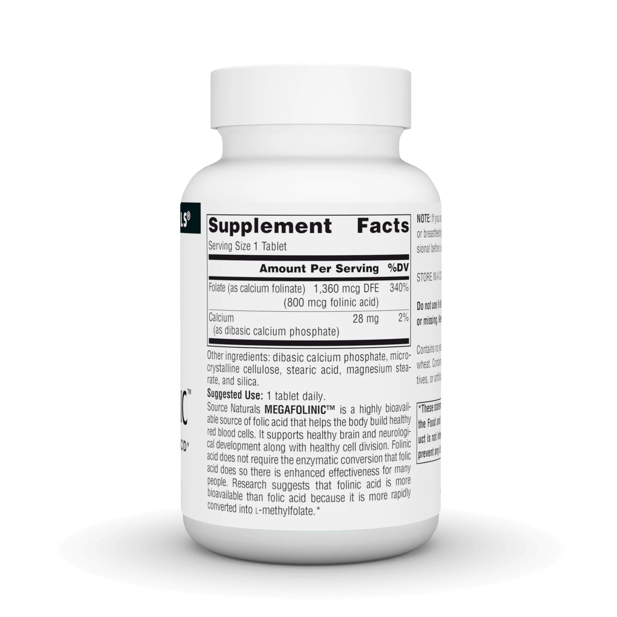 Source Naturals MegaFolinic, Bioactive Form of Folic Acid*, 800 mcg - 240 Tablets - Image 2