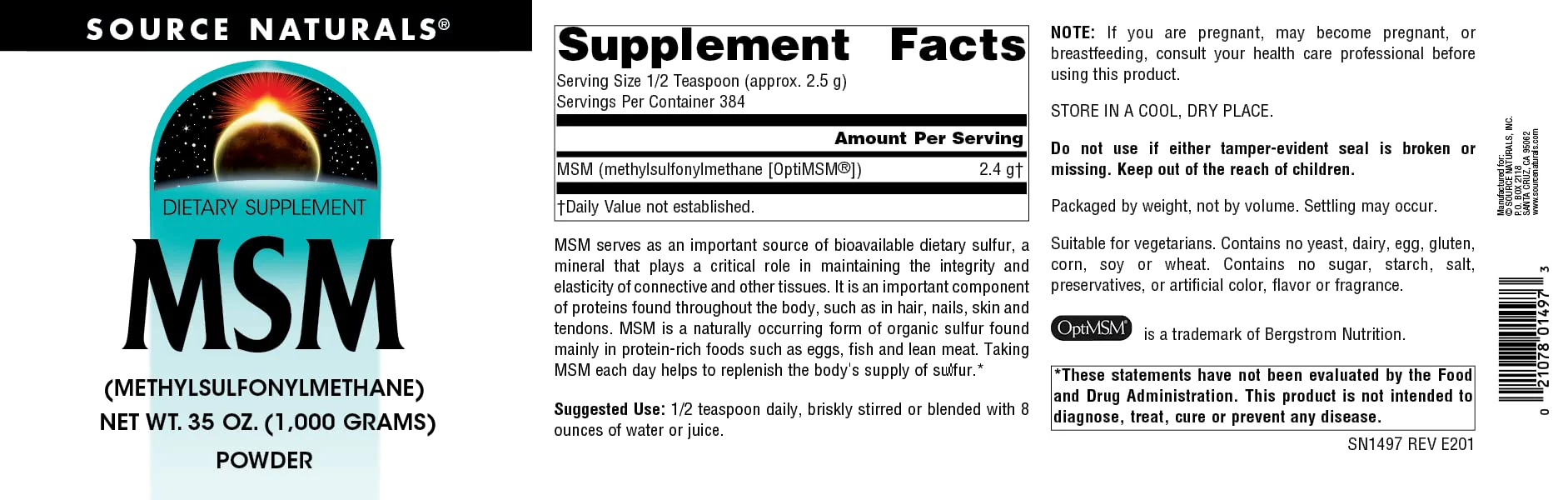 Source Naturals MSM (Methylsulfonylmethane) Net WT. 35 Ounce (1,000 Grams) - Powder - Image 4