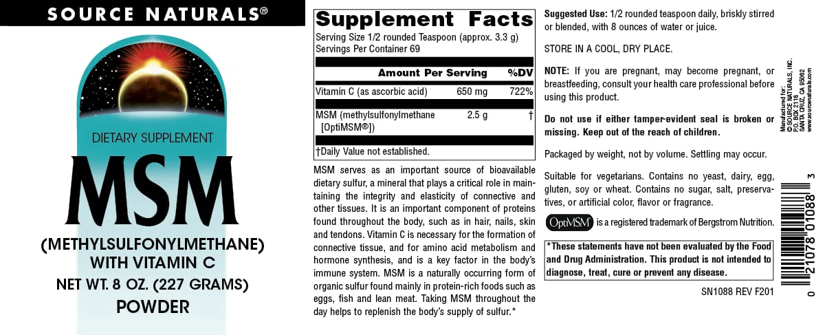 Source Naturals MSM (Methylsulfonylmethane) with Vitamin C - Powder, 8 Ounce - Image 4