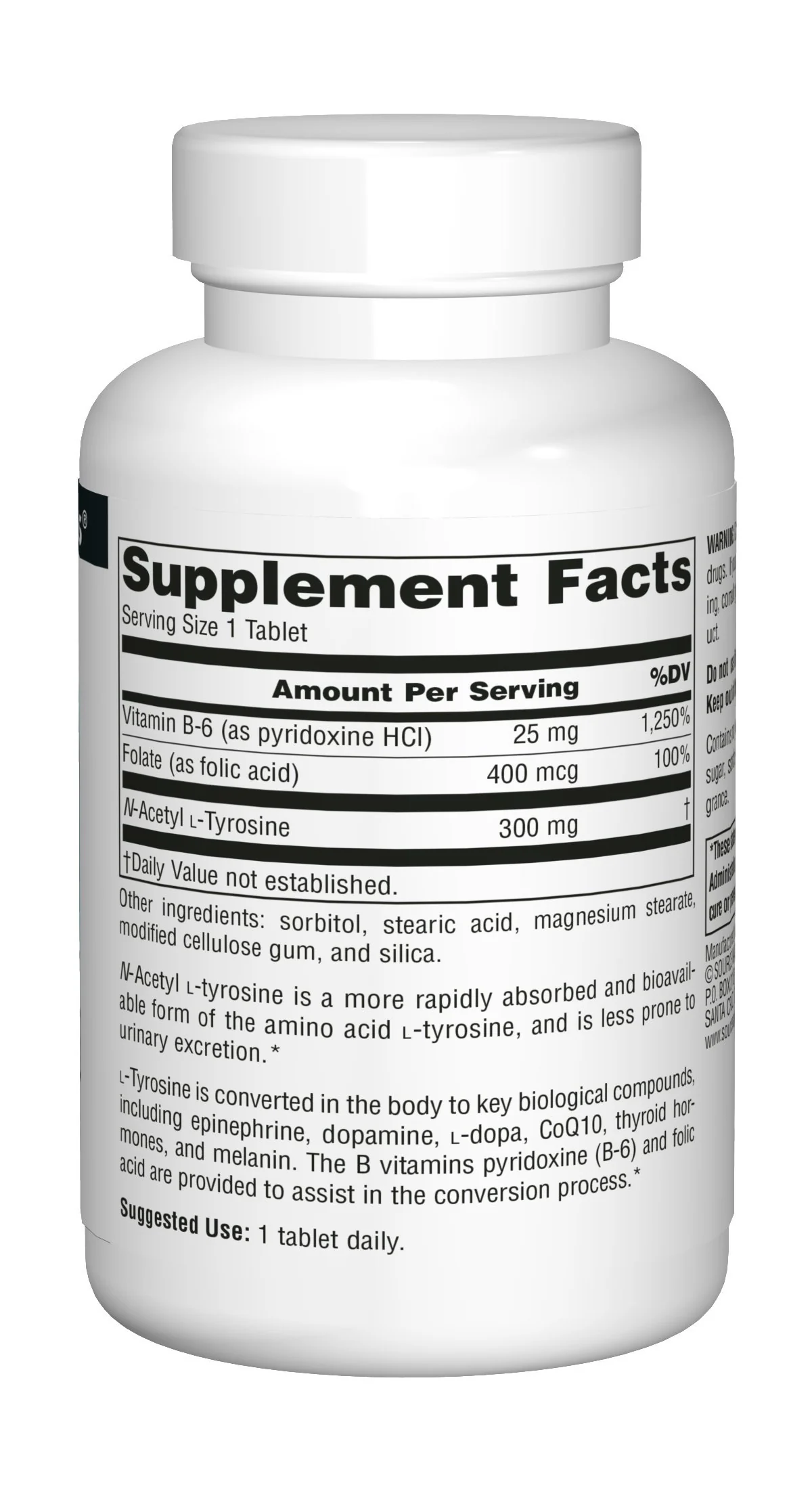 Source Naturals N-Acetyl L-Tyrosine Dietary Supplement - 120 Tablets - Image 4
