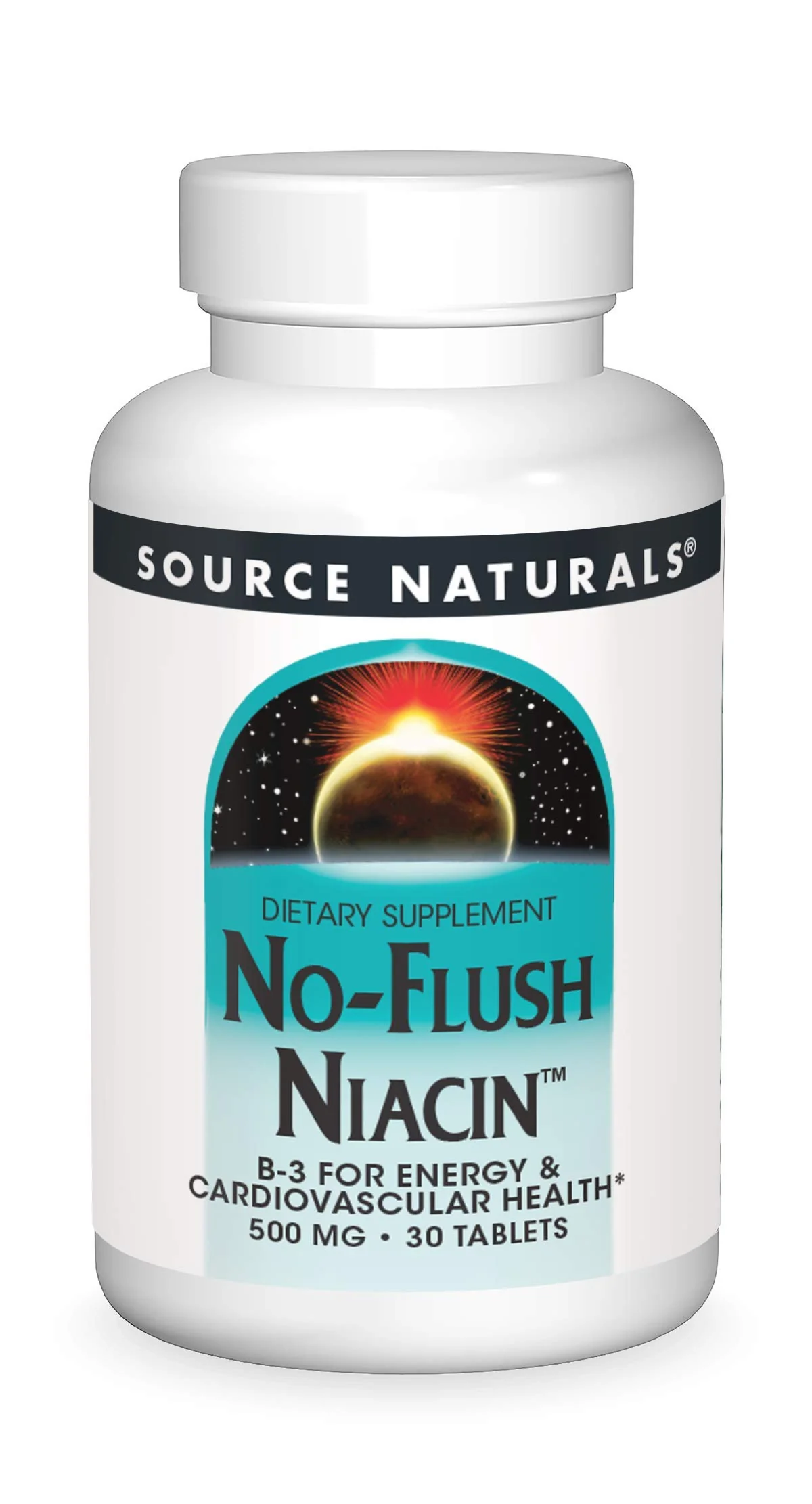 Source Naturals No-Flush Niacin, B-3 for Energy & Cardiovascular Health* 500 mg - 30 Tablets