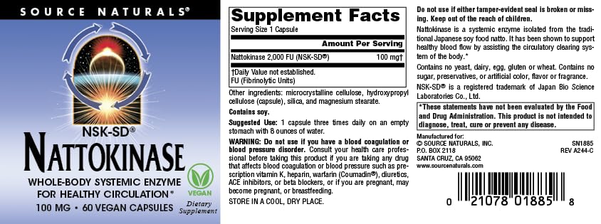 Source Naturals NSK-SD Nattokinase, Systemic Enzyme for Healthy Circulation* 100mg - 60 Vegan Capsules - Image 4