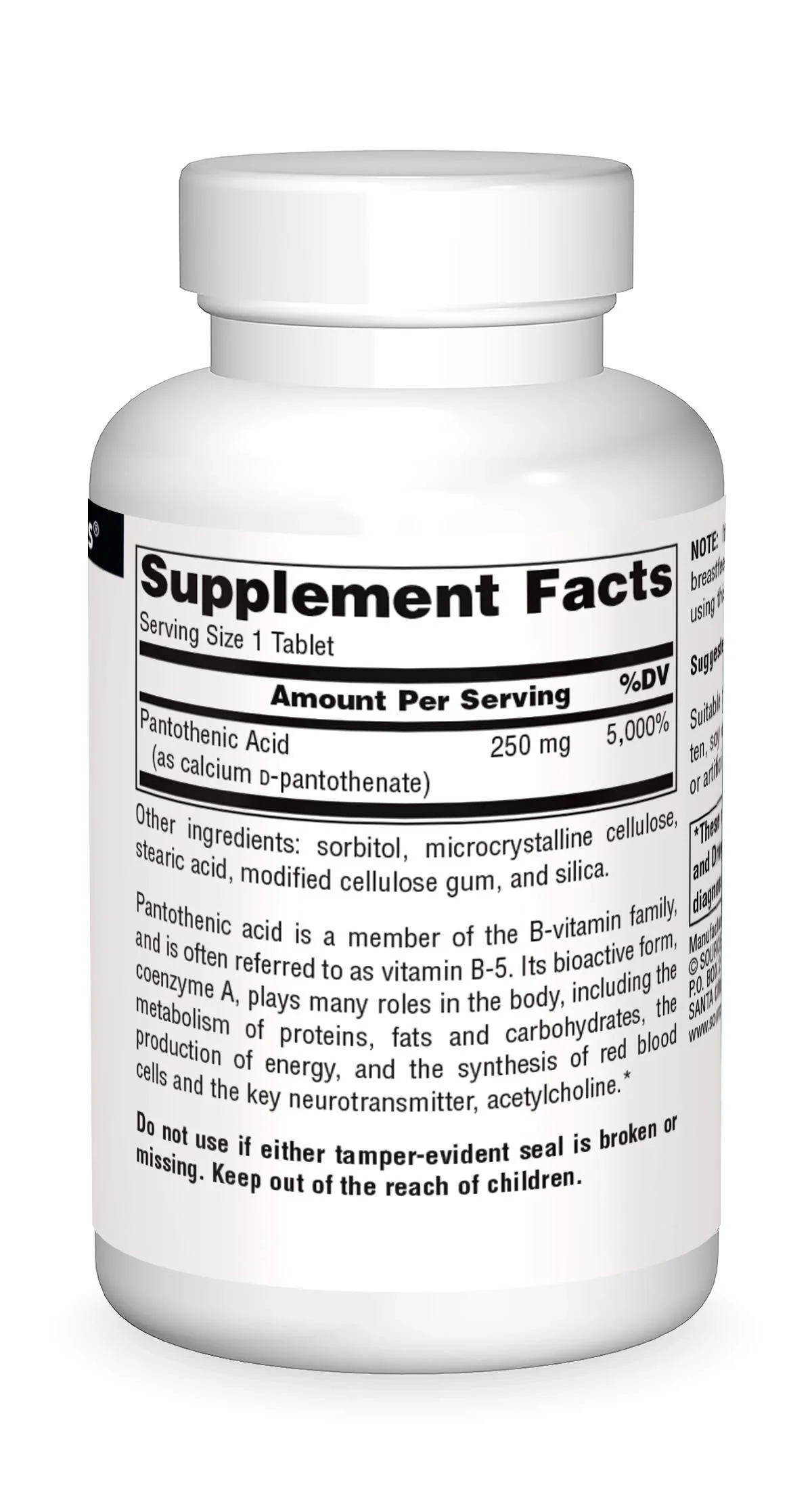 Source Naturals Pantothenic Acid 250 mg Vitamin B-5 Dietary Supplement - 100 Tablets - Image 4