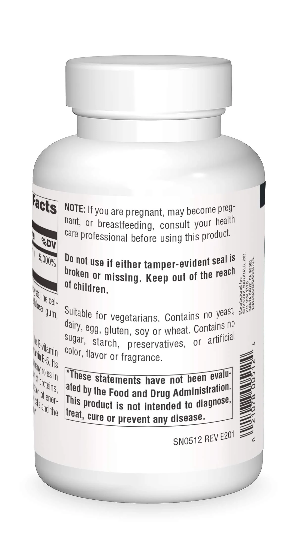 Source Naturals Pantothenic Acid 250 mg Vitamin B-5 Dietary Supplement - 250 Tablets - Image 5
