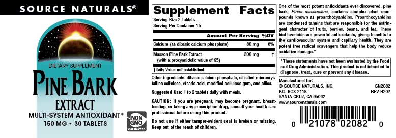 Source Naturals Pine Bark Extract - Multi-System Antioxidant* - 150mg - 30 Tablets - Image 4