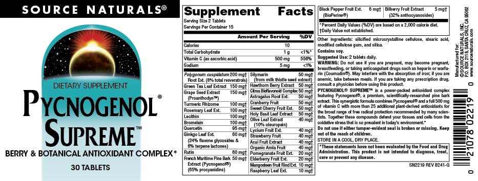 Source Naturals Pycnogenol Supreme, Berry & Botanical Antioxidant Complex* - 30 Tablets - Image 4