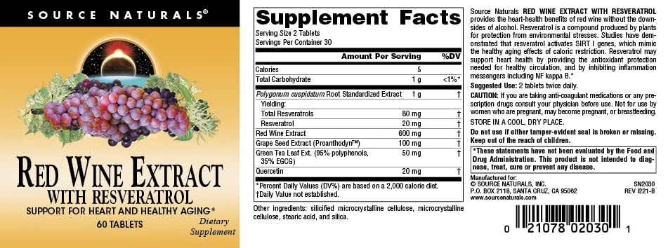 Source Naturals Red Wine Extract with Resveratrol, Suport for Healthy Aging* - 60 Tablets - Image 4