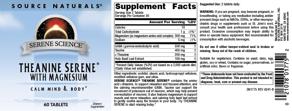 Source Naturals Serene Science L-Theanine with Magnesium and GABA - 60 Tablets - Image 5