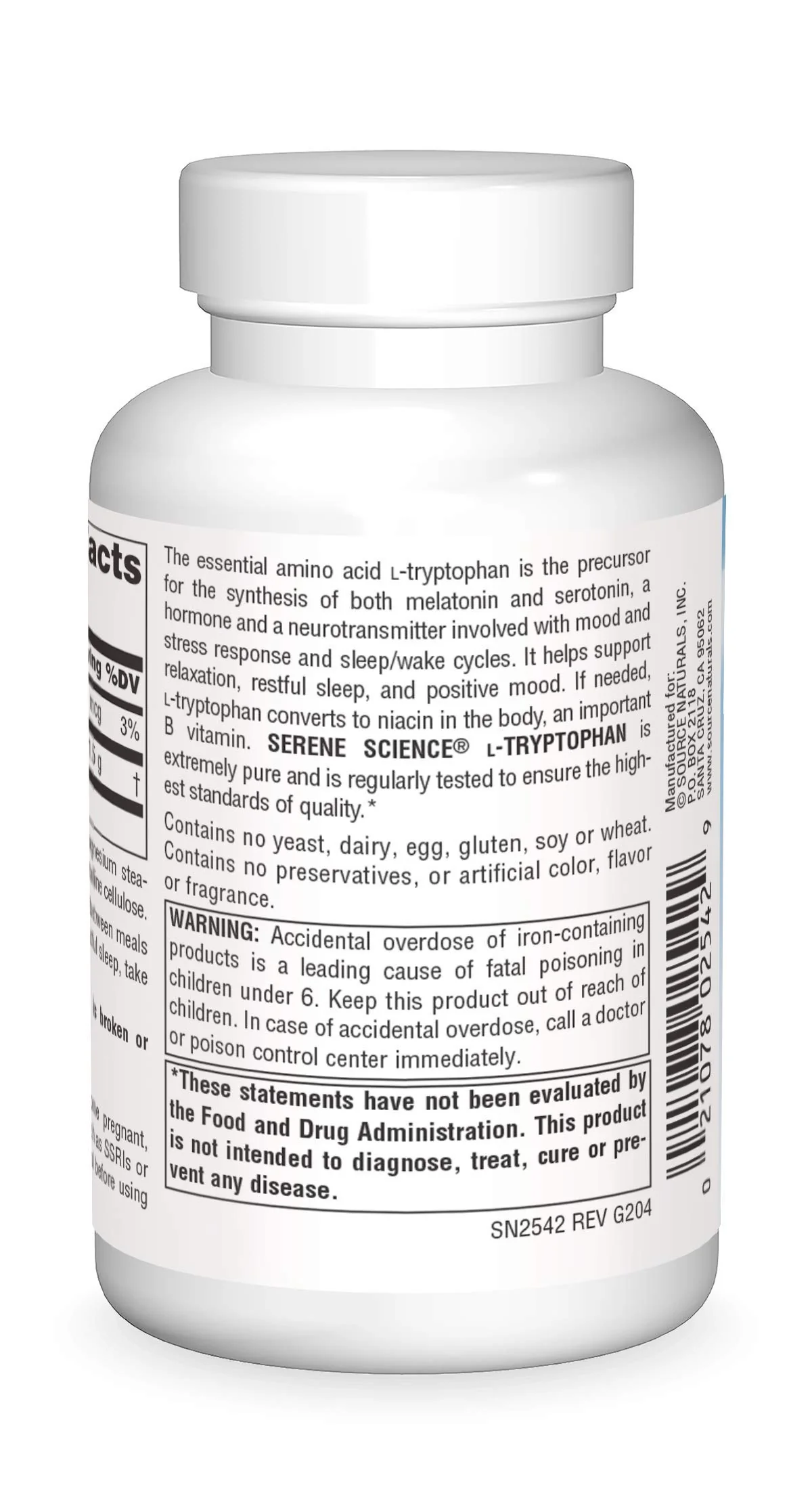 Source Naturals Serene Science L-Tryptophan 500 mg - 60 Capsules - Image 2