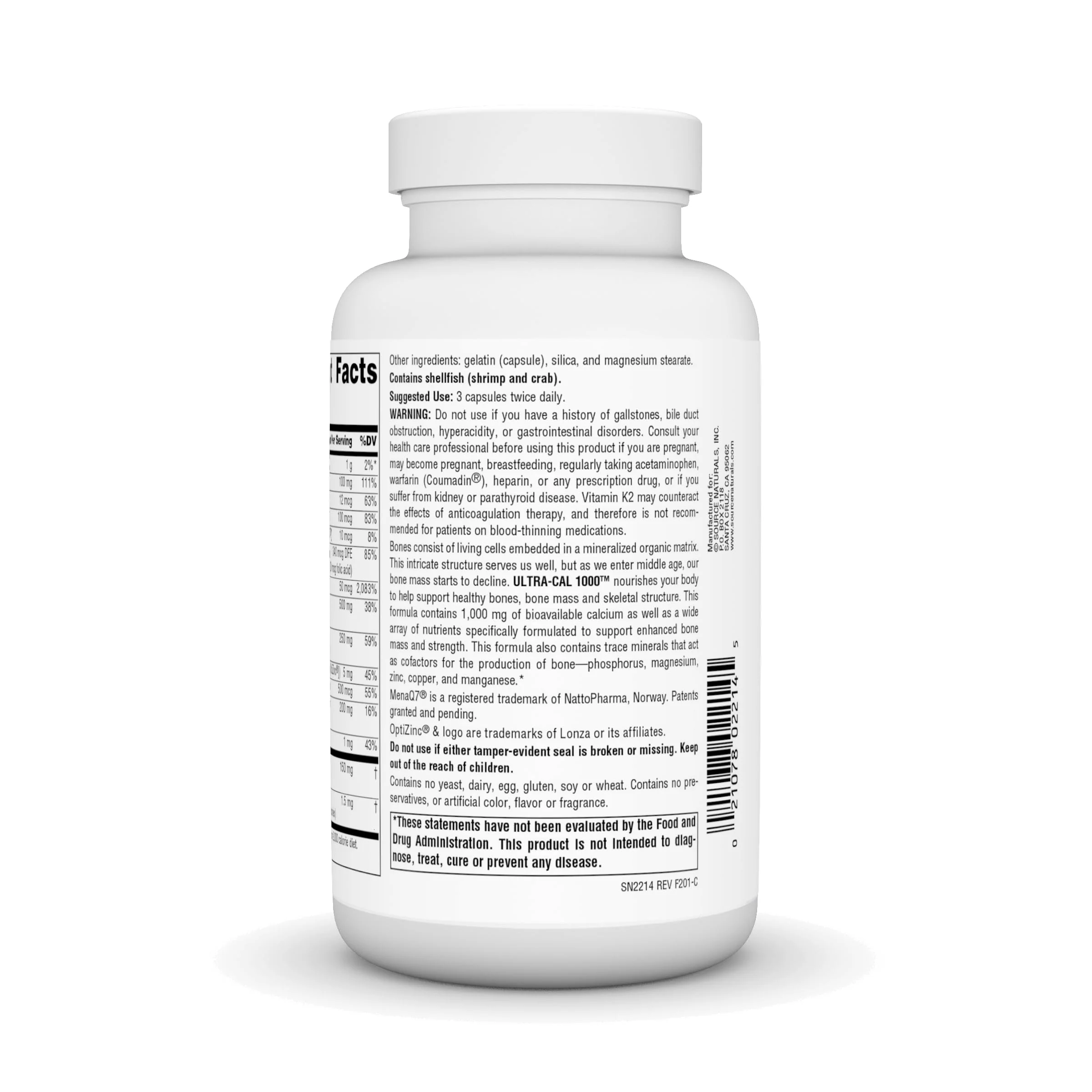 Source Naturals Ultra-Cal 1000, Comprehensive Bone Health* - 240 Capsules - Image 3