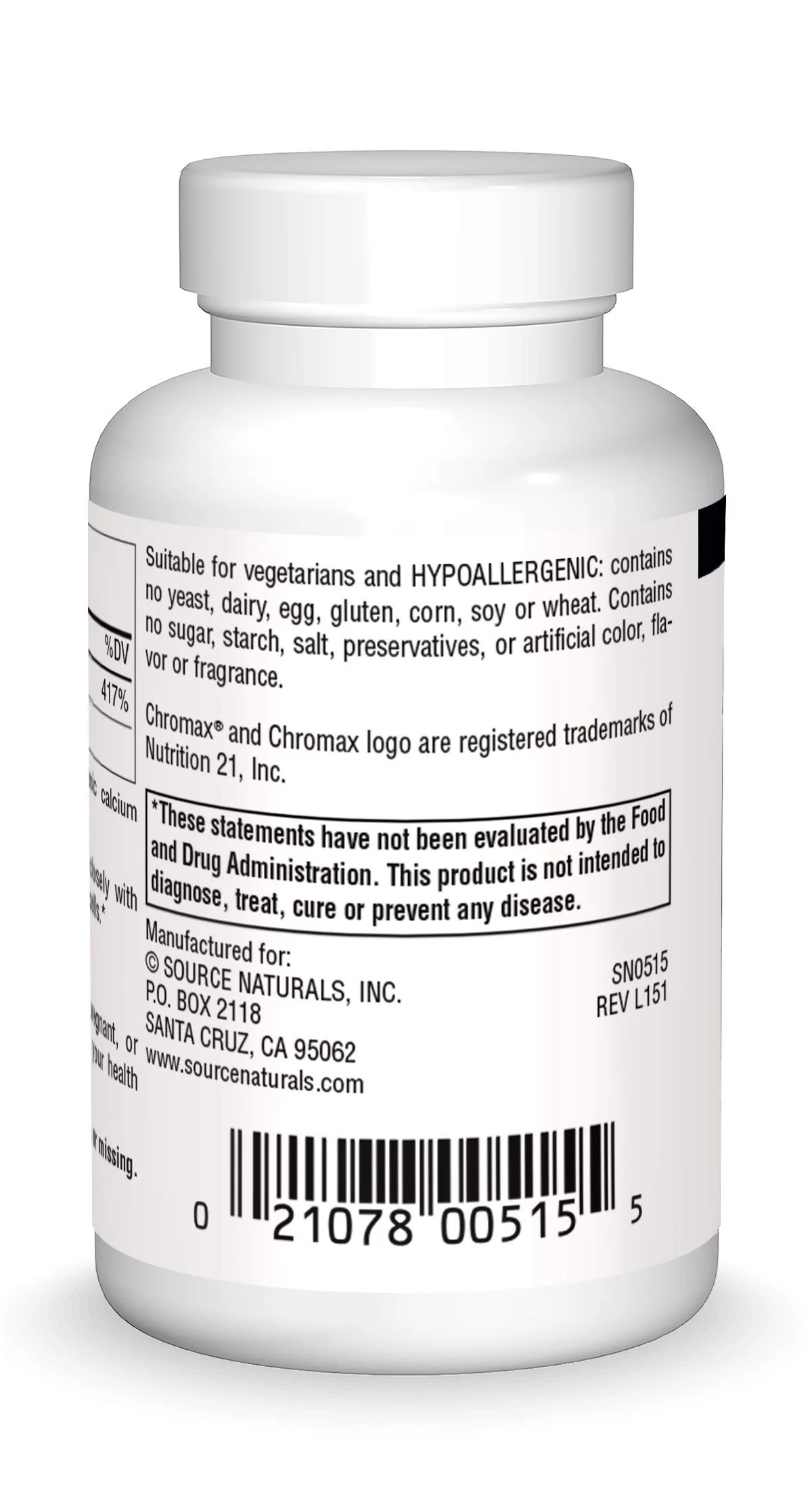 Source Naturals Ultra Chromium Picolinate 500 mcg Yeast-Free Dietary Supplement - 60 Tablets - Image 5