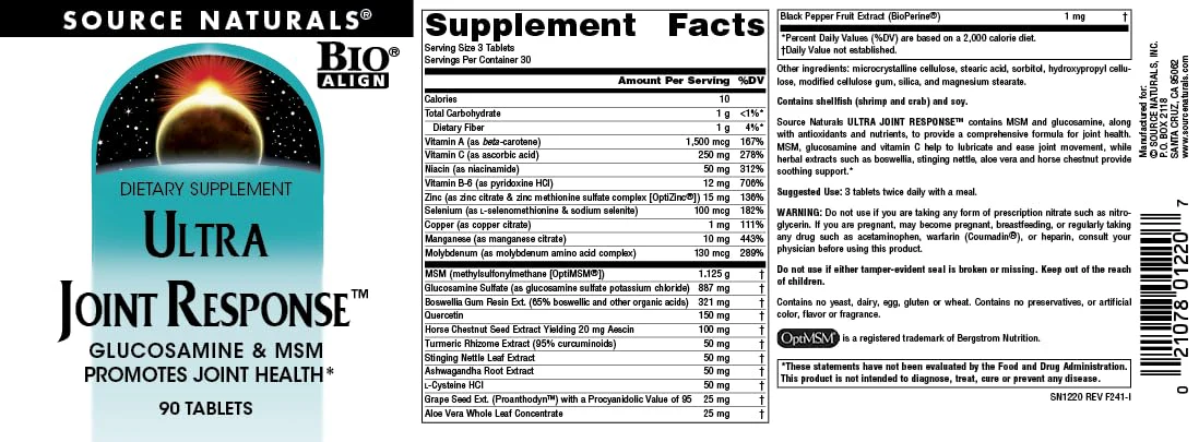 Source Naturals Ultra Joint Response, Bio-Align, Glucosamine and MSM, Promotes Joint Health* - 90 Tablets - Image 3