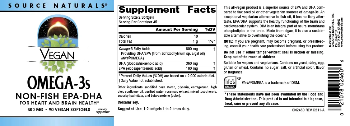Source Naturals Vegan Omega 3s Epa-Dha* 300 mg - 90 Softgels - Image 4