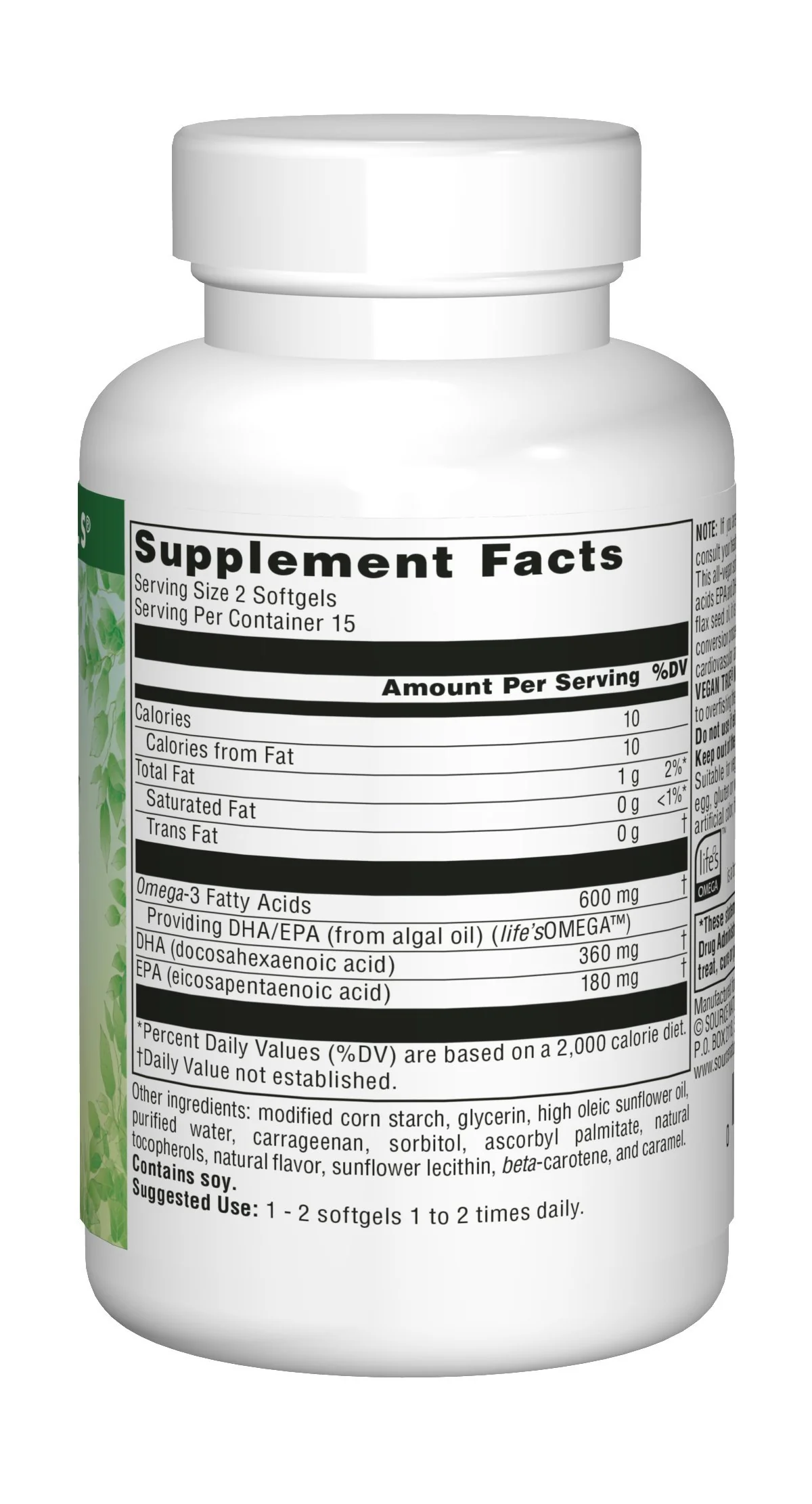 Source Naturals Vegan True, Non-Fish Omega-3s, EPA-DHA Supports Heart and Brain Health*, 300 mg - 30 Vegan Softgels - Image 4