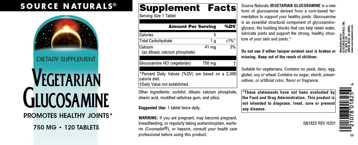 Source Naturals Vegetarian Glucosamine, Promotes Healthy Joints*, 750 mg - 120 Tablets - Image 4
