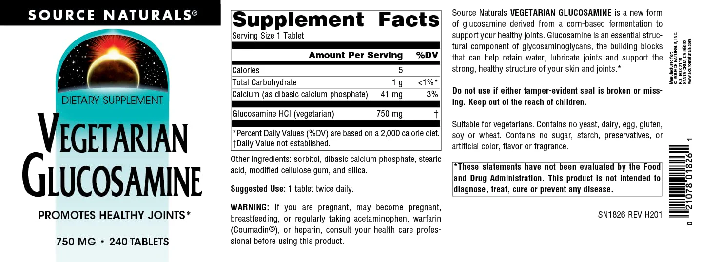 Source Naturals Vegetarian Glucosamine, Promotes Healthy Joints* 750 mg Tablet - 240 Count - Image 4