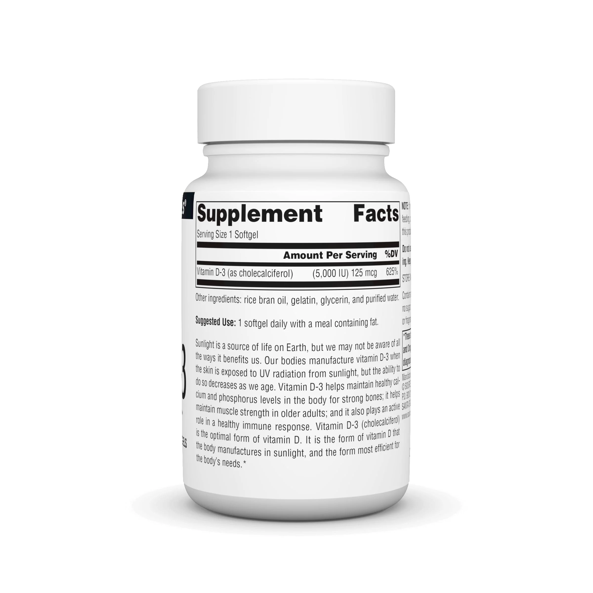Source Naturals Vitamin D-3 5000 iu Supports Bone & Immune Health* - 200 Softgels - Image 2