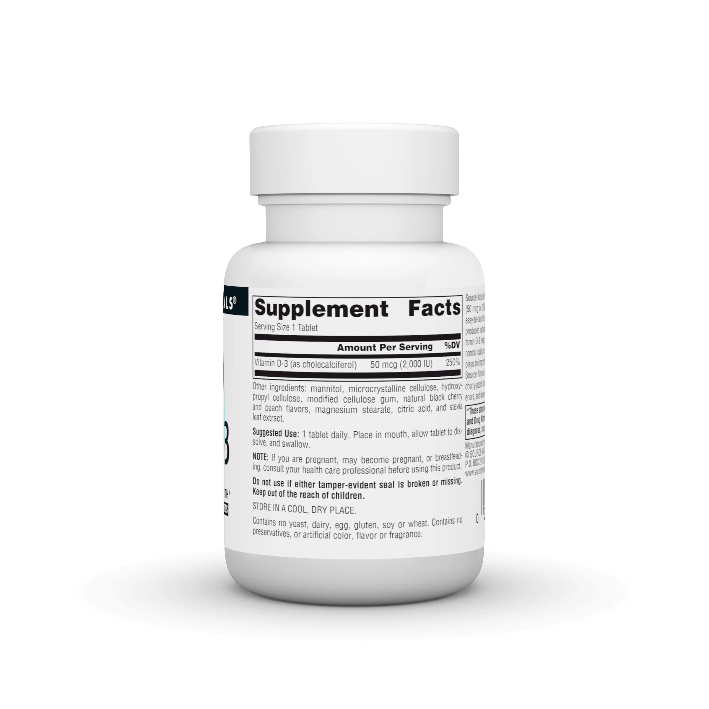 Source Naturals Vitamin D-3 Fast Melt, Supports Bone & Immune Health* - Black Cherry Peach Flavor - 120 Fast Melt Tablets - Image 2