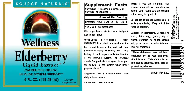 Source Naturals Wellness Elderberry Liquid Extract, for Immune System Support* - Sambucus nigra - 4 Fluid oz - Image 4