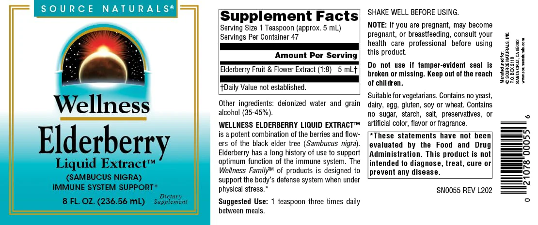 Source Naturals Wellness Elderberry Liquid Extract for Immune System Support - Sambucus nigra - 8 Fluid oz - Image 4