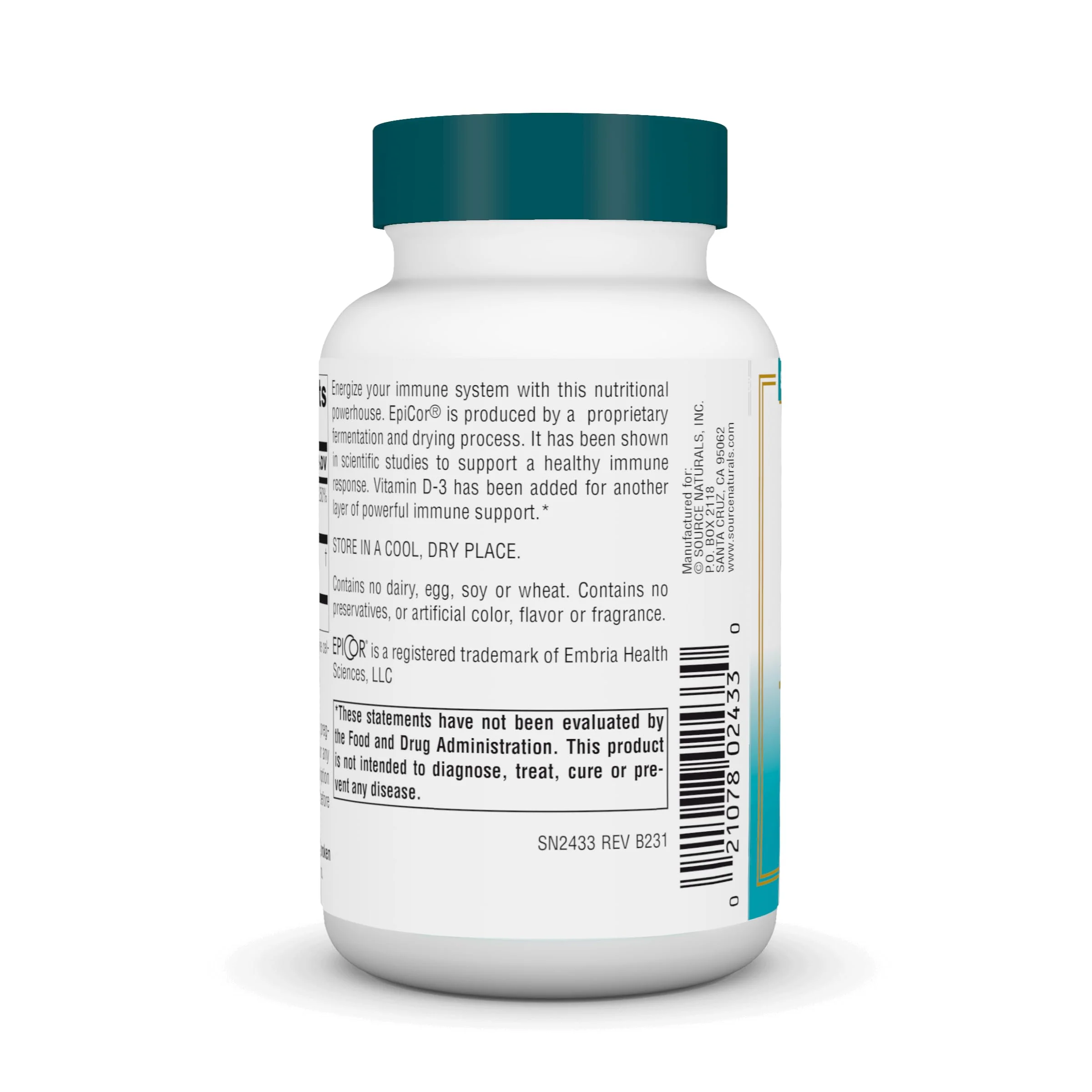 Source Naturals Wellness EpiCor with Vitamin D-3 for Heightened Immune Defense* - 60 Capsules - Image 3
