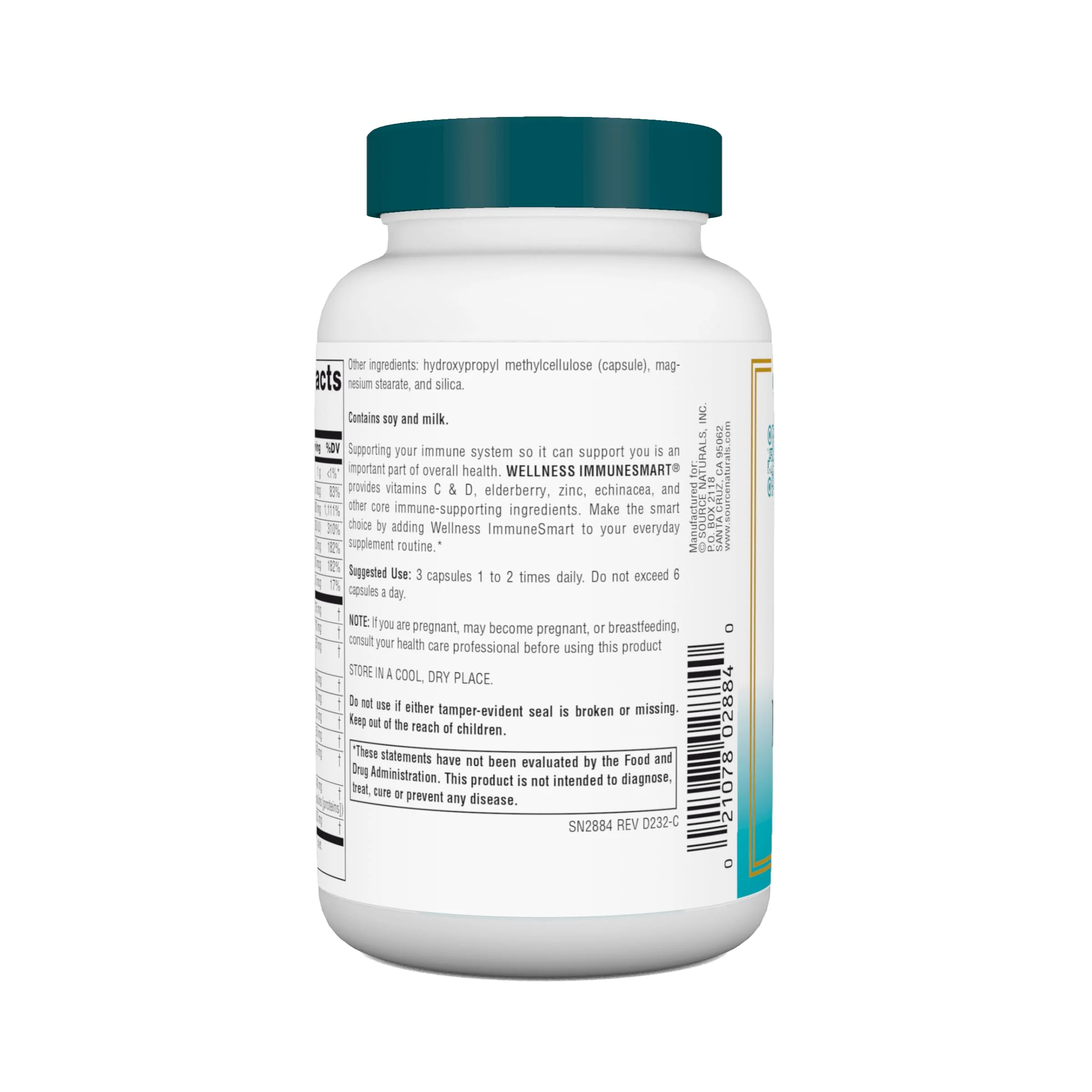 Source Naturals Wellness ImmuneSmart - for Core Daily Immune Support*, with Vitamins A, C, and D, Zinc, Elderberry, Echinacea, Andrographis, Turkey Tail and Garlic - 90 Capsules - Image 3