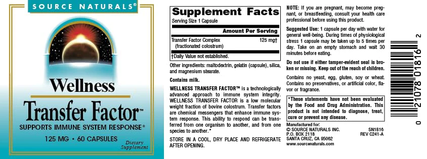 Source Naturals Wellness Transfer Factor, Supports Immune System Response* 125mg, 60 Capsules - Image 5