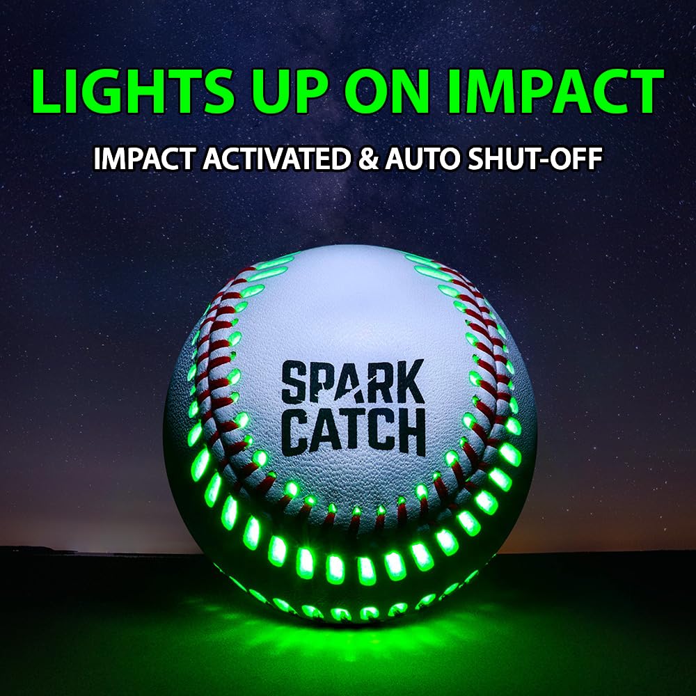 SPARK CATCH Light Up Baseball, Glow in The Dark Baseball, Sports Gear Accessories Gifts for Boys 8 9 10 11 12 13 14 15 Years Old, Kids Teens All Ages Gift Ideas (Impact-Activated version) (Neon Green) - Image 5