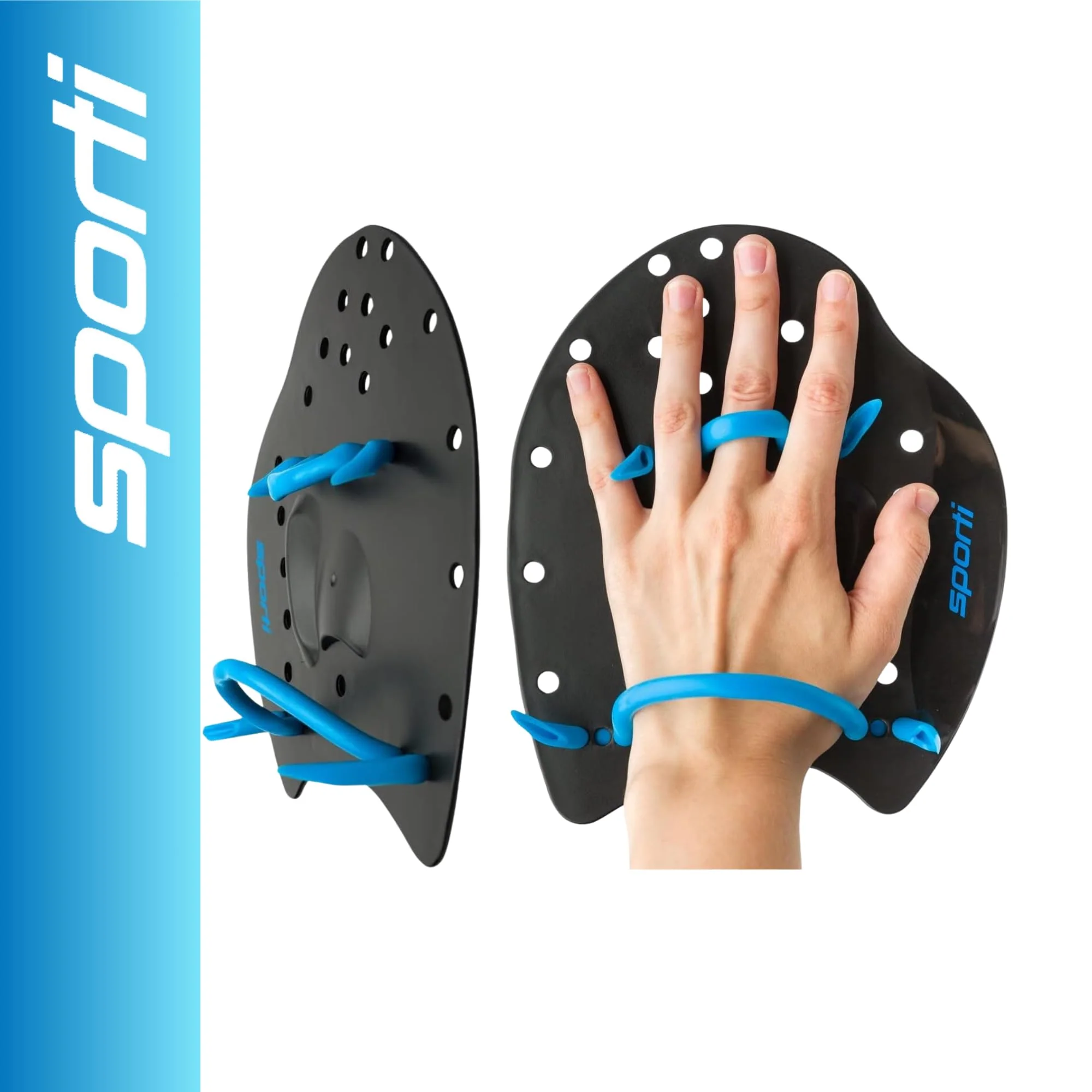 Sporti Power Swim Paddles - Swimming Training Hand Paddles - Adjustable Straps - Lap Swimming Gear (Small, Black) - Image 9