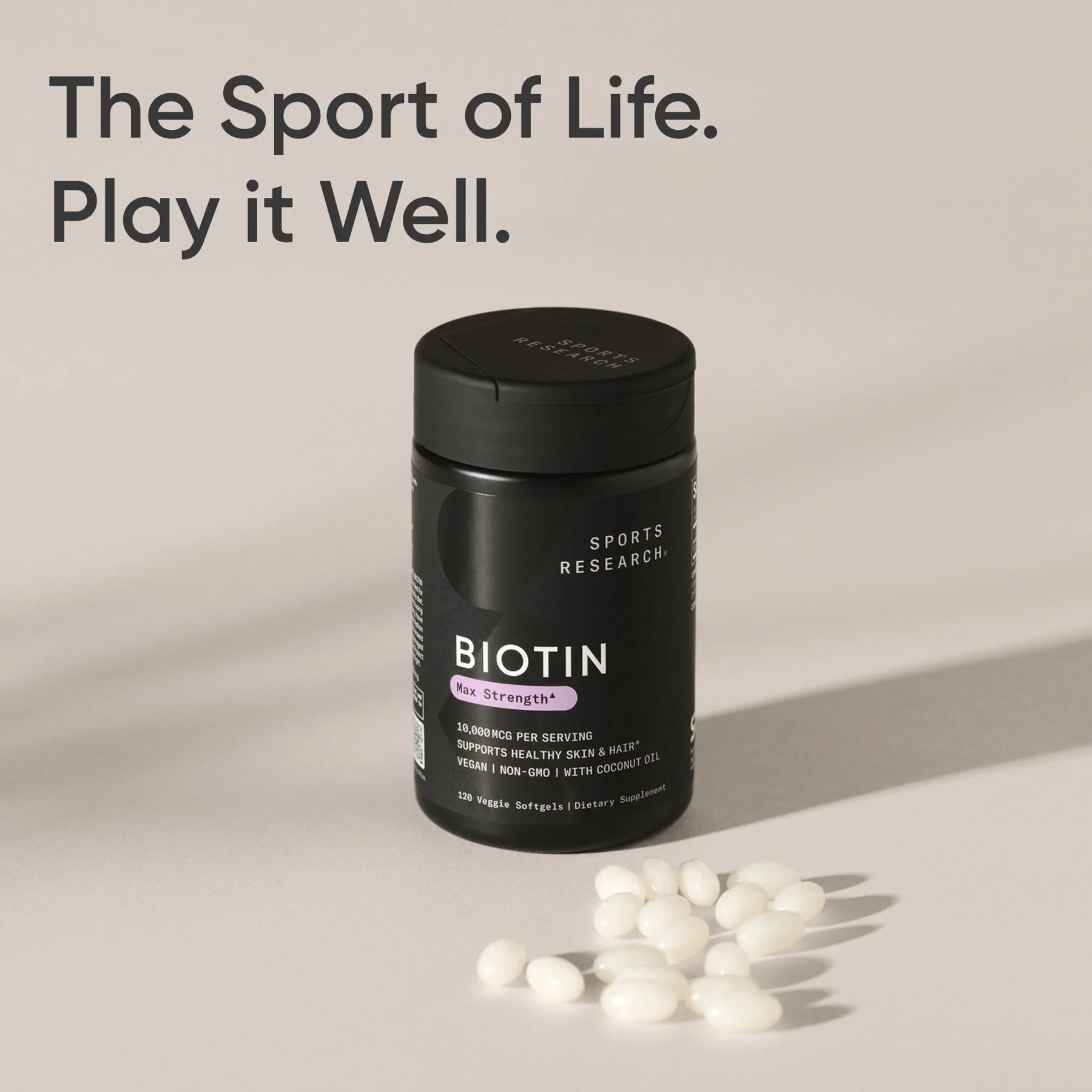 Sports Research® Biotin 10,000mcg with Organic Coconut Oil - Biotin (Vitamin B7) for Healthy Skin and Hair Support* - for Women and Men - Vegan, Non-GMO, Gluten & Soy-Free - 120 Veggie Softgels - Image 2