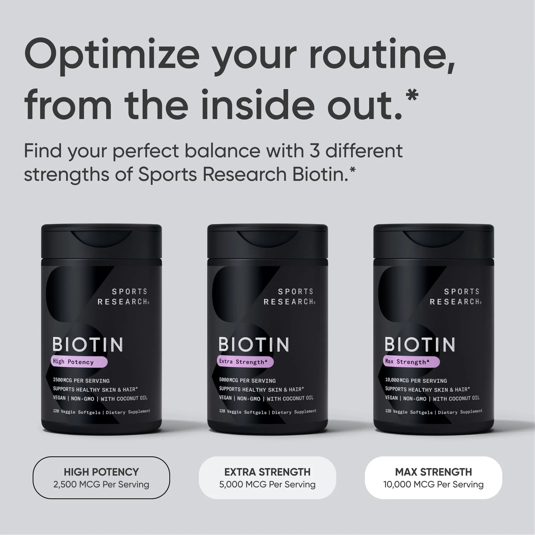Sports Research® Biotin 10,000mcg with Organic Coconut Oil - Biotin (Vitamin B7) for Healthy Skin and Hair Support* - for Women and Men - Vegan, Non-GMO, Gluten & Soy-Free - 120 Veggie Softgels - Image 3