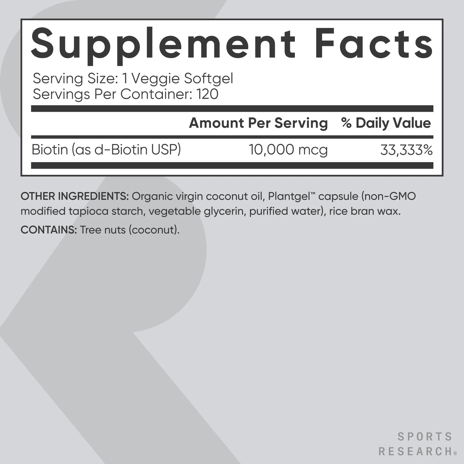 Sports Research® Biotin 10,000mcg with Organic Coconut Oil - Biotin (Vitamin B7) for Healthy Skin and Hair Support* - for Women and Men - Vegan, Non-GMO, Gluten & Soy-Free - 120 Veggie Softgels - Image 5
