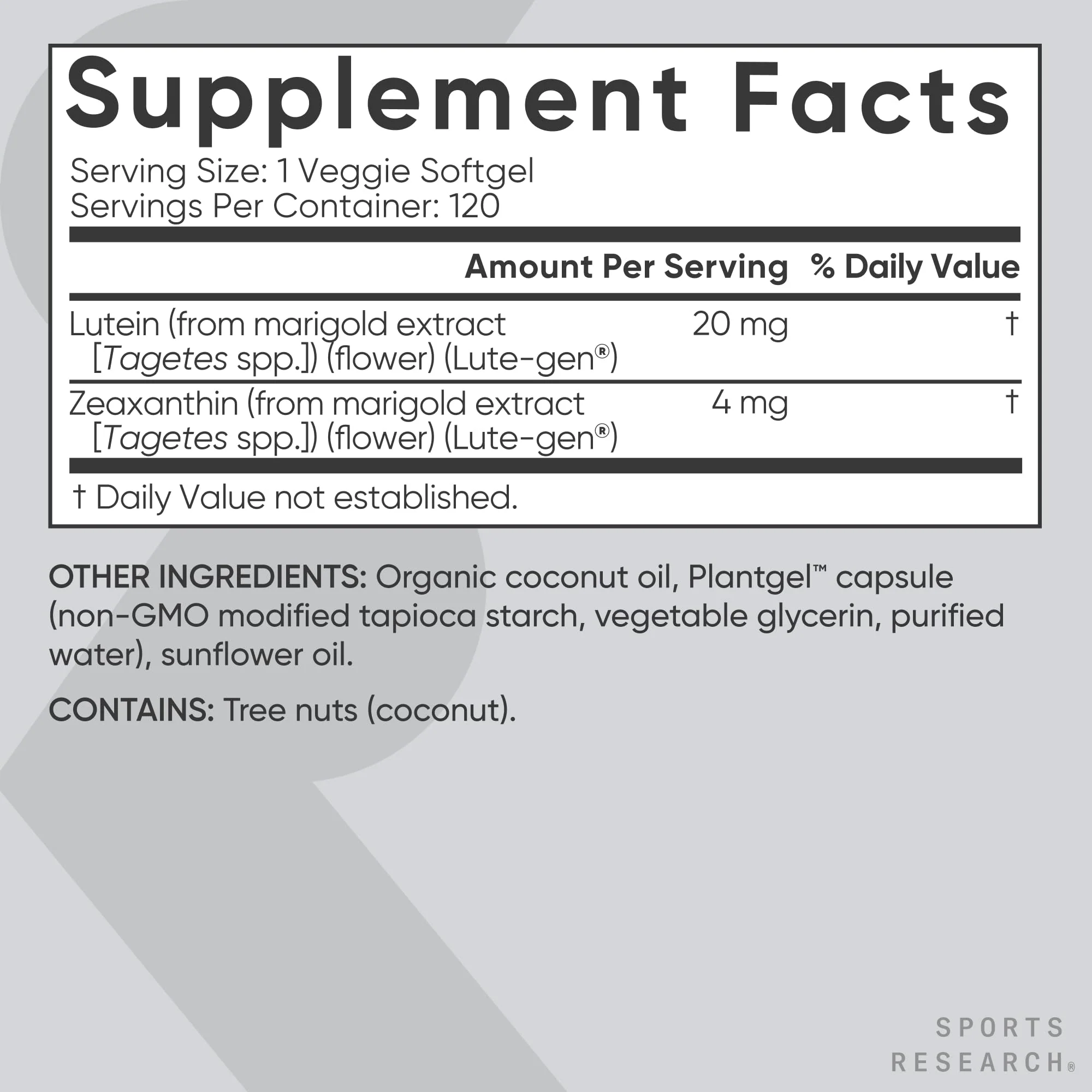 Sports Research® Lutein and Zeaxanthin Capsules - Eye Health Support Supplement Made with Lute-Gen® and Organic Coconut Oil - Vegan Friendly & Non-GMO Verified - 120 Veggie Softgels - Image 4