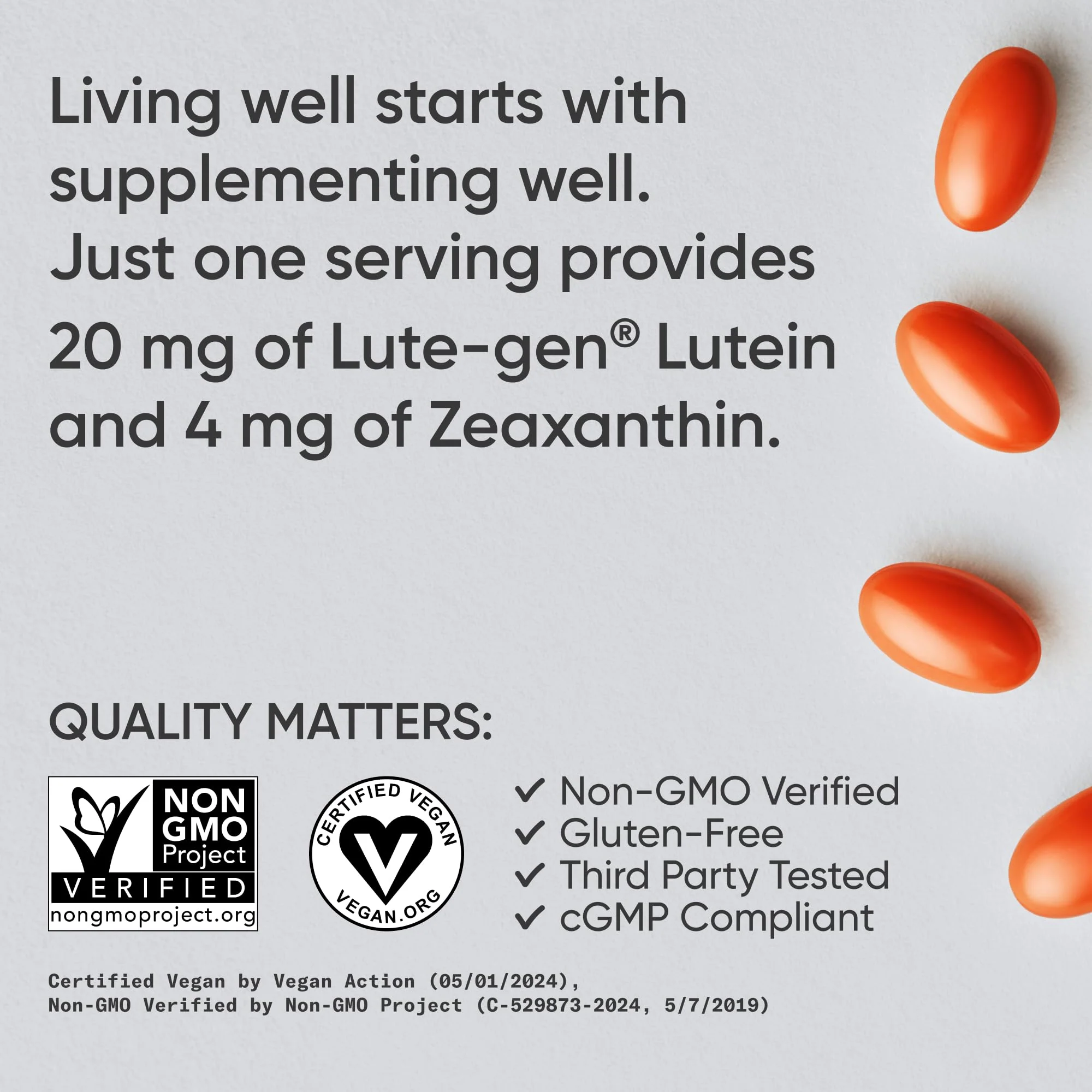 Sports Research® Lutein and Zeaxanthin Capsules - Eye Health Support Supplement Made with Lute-Gen® and Organic Coconut Oil - Vegan Friendly & Non-GMO Verified - 120 Veggie Softgels - Image 6