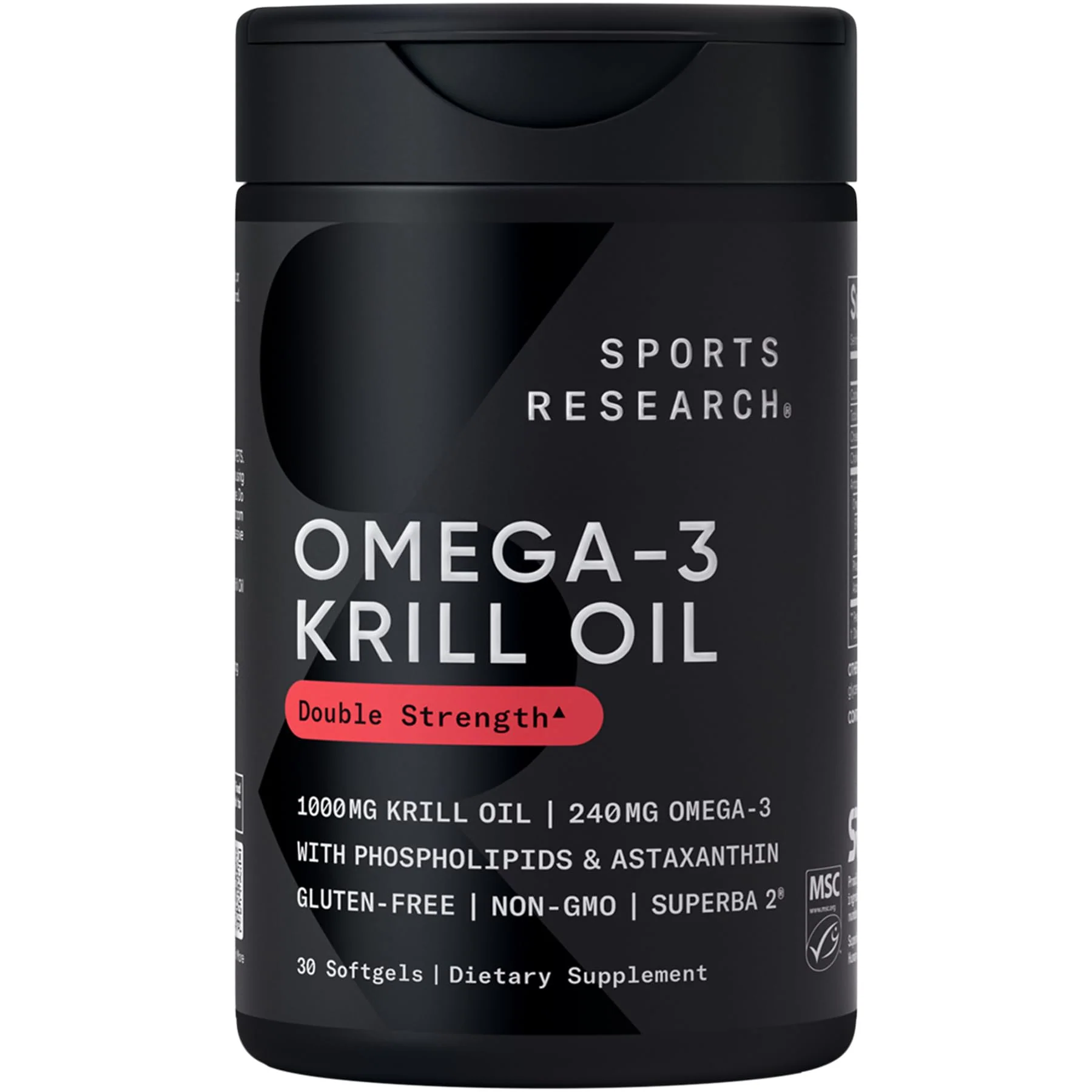Sports Research® Omega-3 Krill Oil 1000mg (Double Strength) - Pure Antarctic Superba Krill w/Choline, Phospholipids & Astaxanthin - MSC Certified Sustainable · Non-GMO · Gluten Free - 30 Softgels