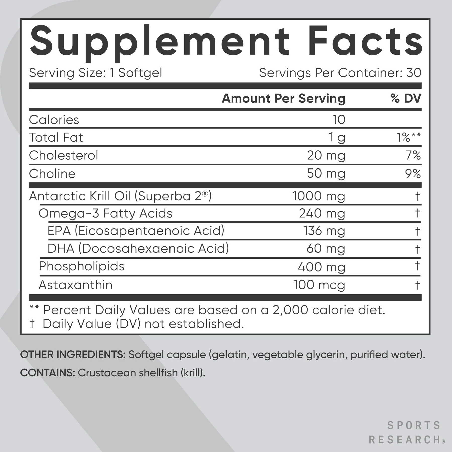 Sports Research® Omega-3 Krill Oil 1000mg (Double Strength) - Pure Antarctic Superba Krill w/Choline, Phospholipids & Astaxanthin - MSC Certified Sustainable · Non-GMO · Gluten Free - 30 Softgels - Image 5