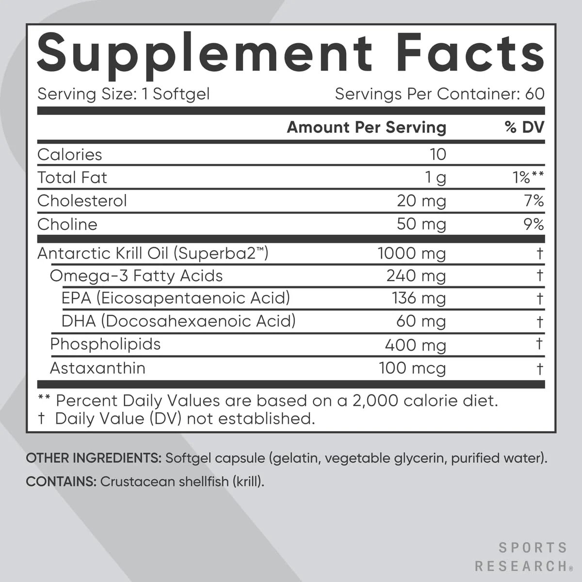 Sports Research® Omega-3 Krill Oil 1000mg - Pure Antarctic Superba Krill with Phospholipids, Choline & Astaxanthin - MSC Certified Sustainable · Non-GMO · Gluten Free - 60 Softgels - Image 5