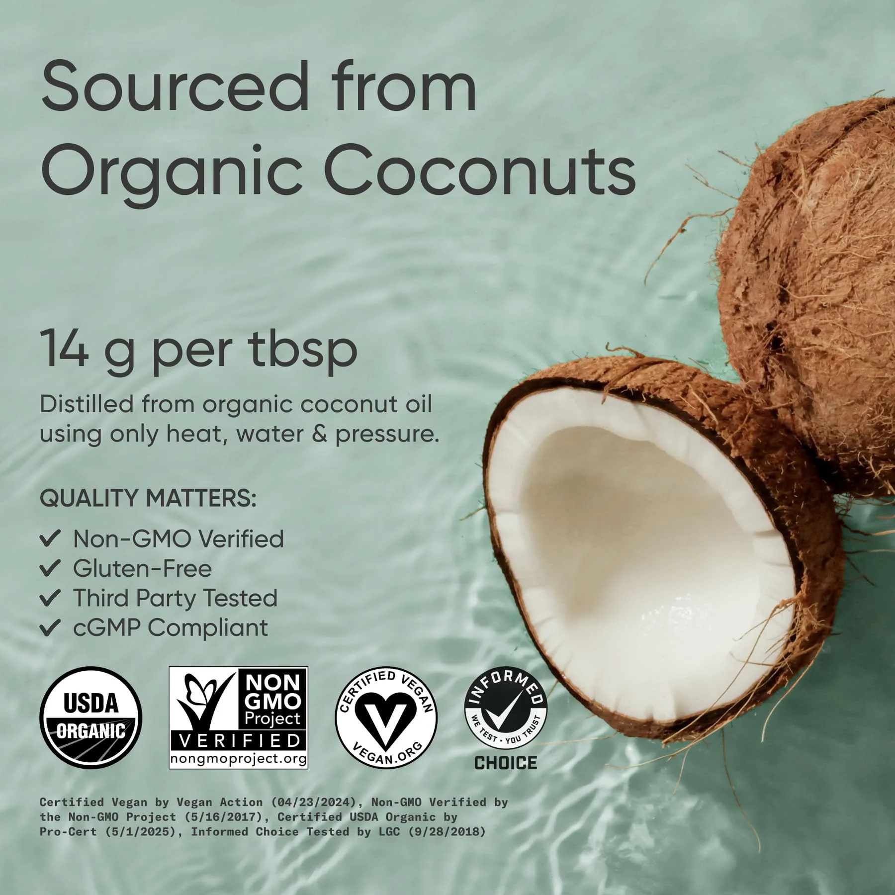 Sports Research® Organic MCT Oil 16oz - Full Spectrum (C8, C10, C12) Sourced from Coconut Oil - Keto Brain & Body Fuel* - Vegan Certified · Non-GMO · Informed Choice Certified - Unflavored - Image 7