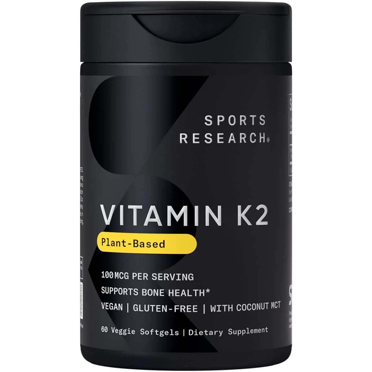 Sports Research® Vitamin K2 as MK-7 100mcg with Coconut MCT Oil - 60 Veggie Softgels (2 Month Supply) Vegan Certified, Non-GMO Verified, Gluten & Soy Free