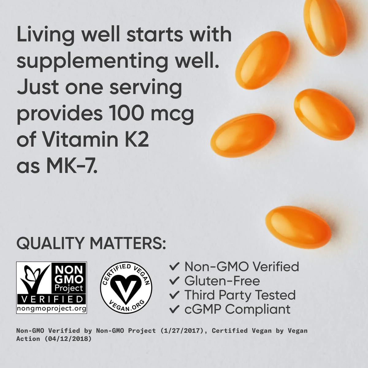 Sports Research® Vitamin K2 as MK-7 100mcg with Coconut MCT Oil - 60 Veggie Softgels (2 Month Supply) Vegan Certified, Non-GMO Verified, Gluten & Soy Free - Image 6