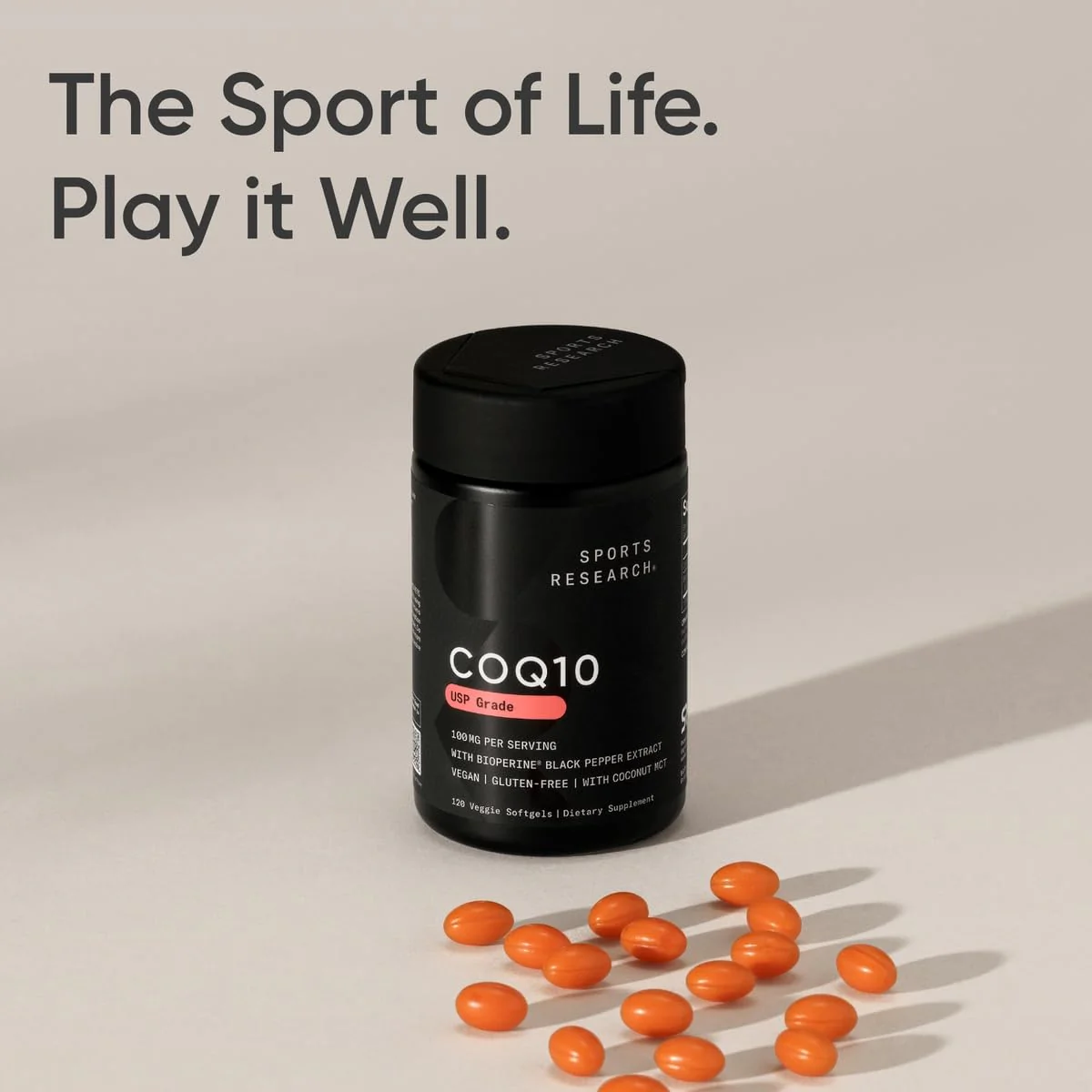 Sports Research CoQ10 (100mg) Enhanced w/Coconut Oil & Bioperine (Black Pepper) for Better Absorption | Vegan Certified, Non-GMO Verified (120 Veggie Softgels) - Image 3