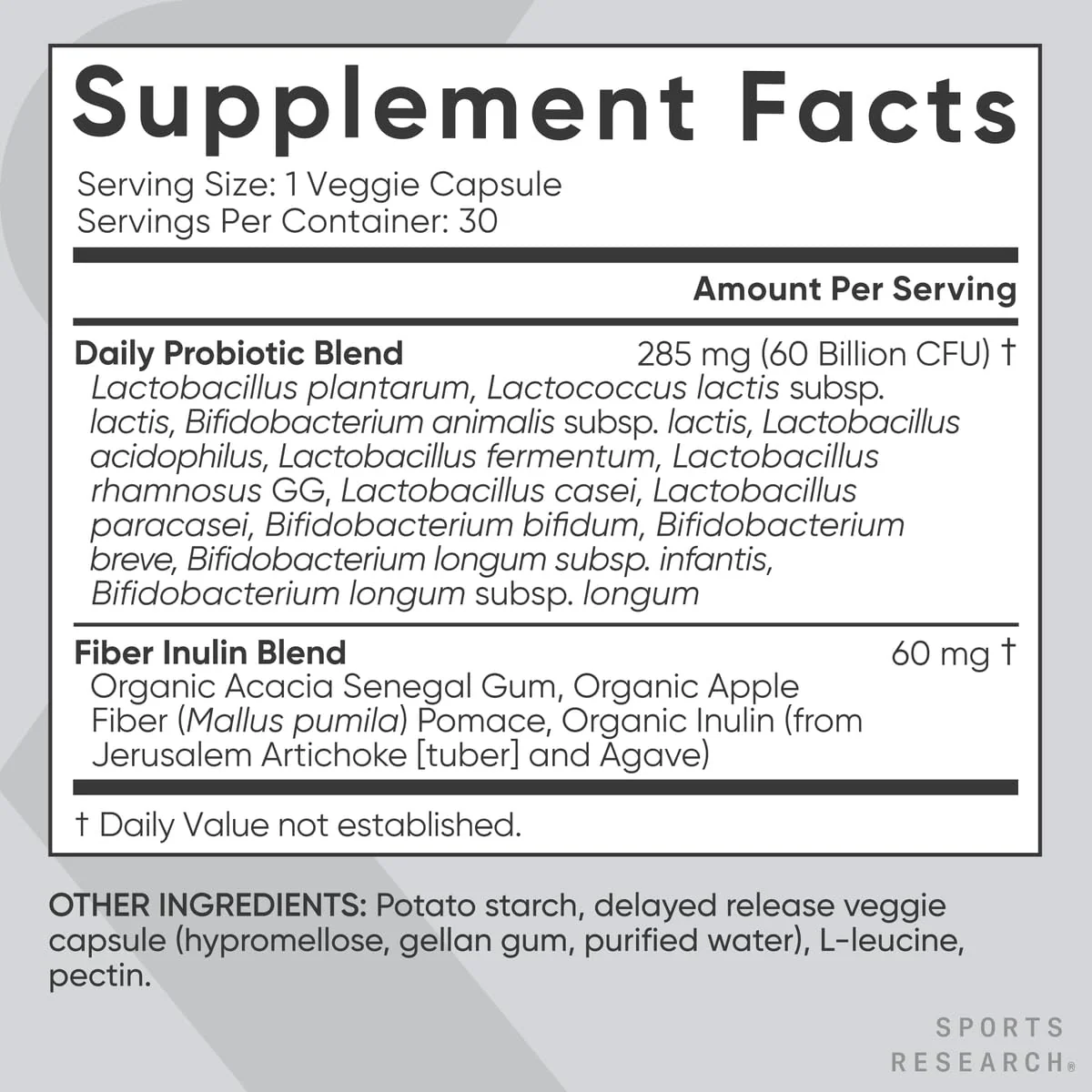 Sports Research Daily Probiotics with Prebiotics, 60 Billion CFU - Vegan Capsules for Gut Health & Digestive Support, Probiotics for Women & Men - Non-GMO Verified & Gluten Free - 30 Count - Image 5